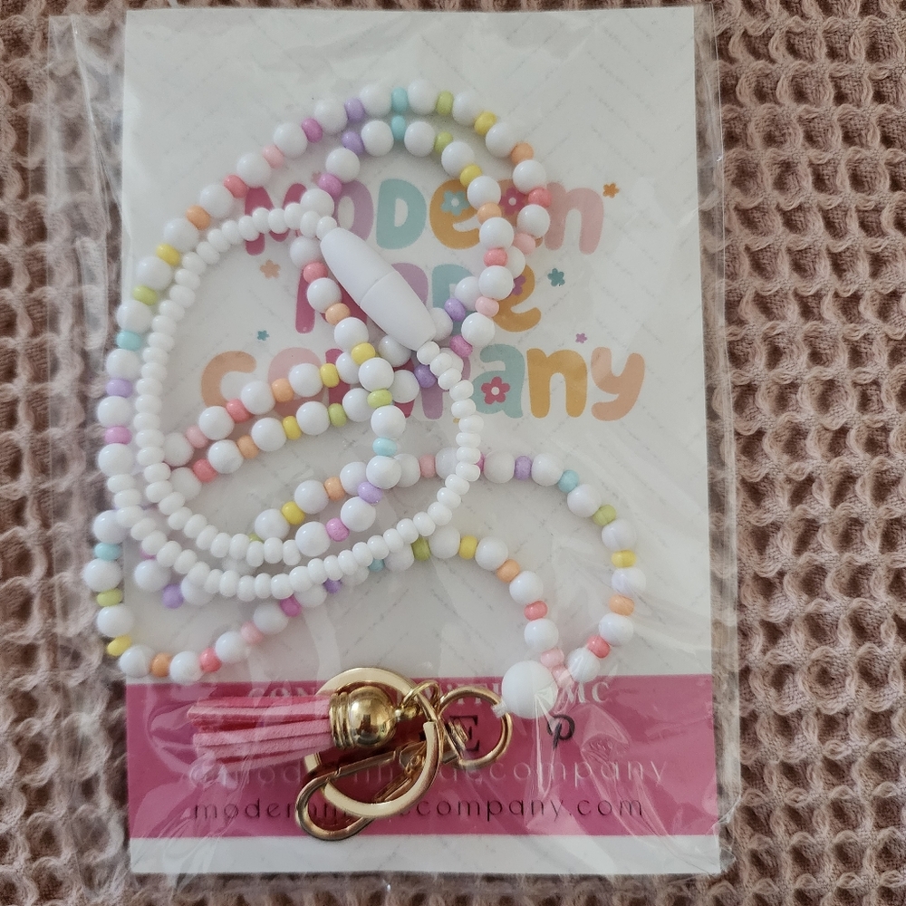 Pastel Rainbow And White Beaded LANYARD